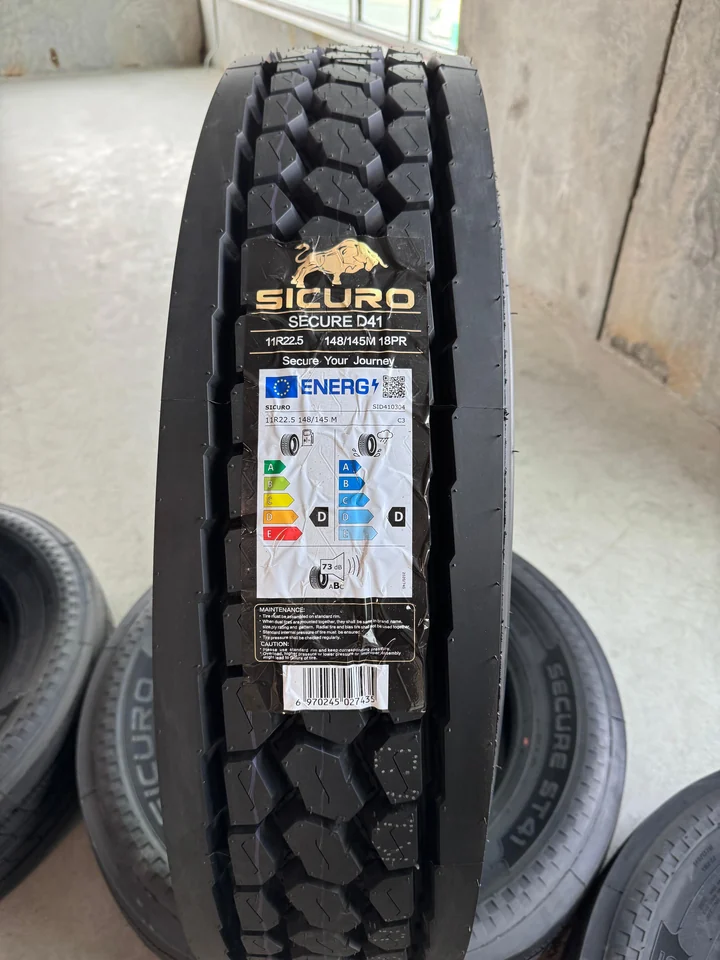 New commercial drive tire ready for installation